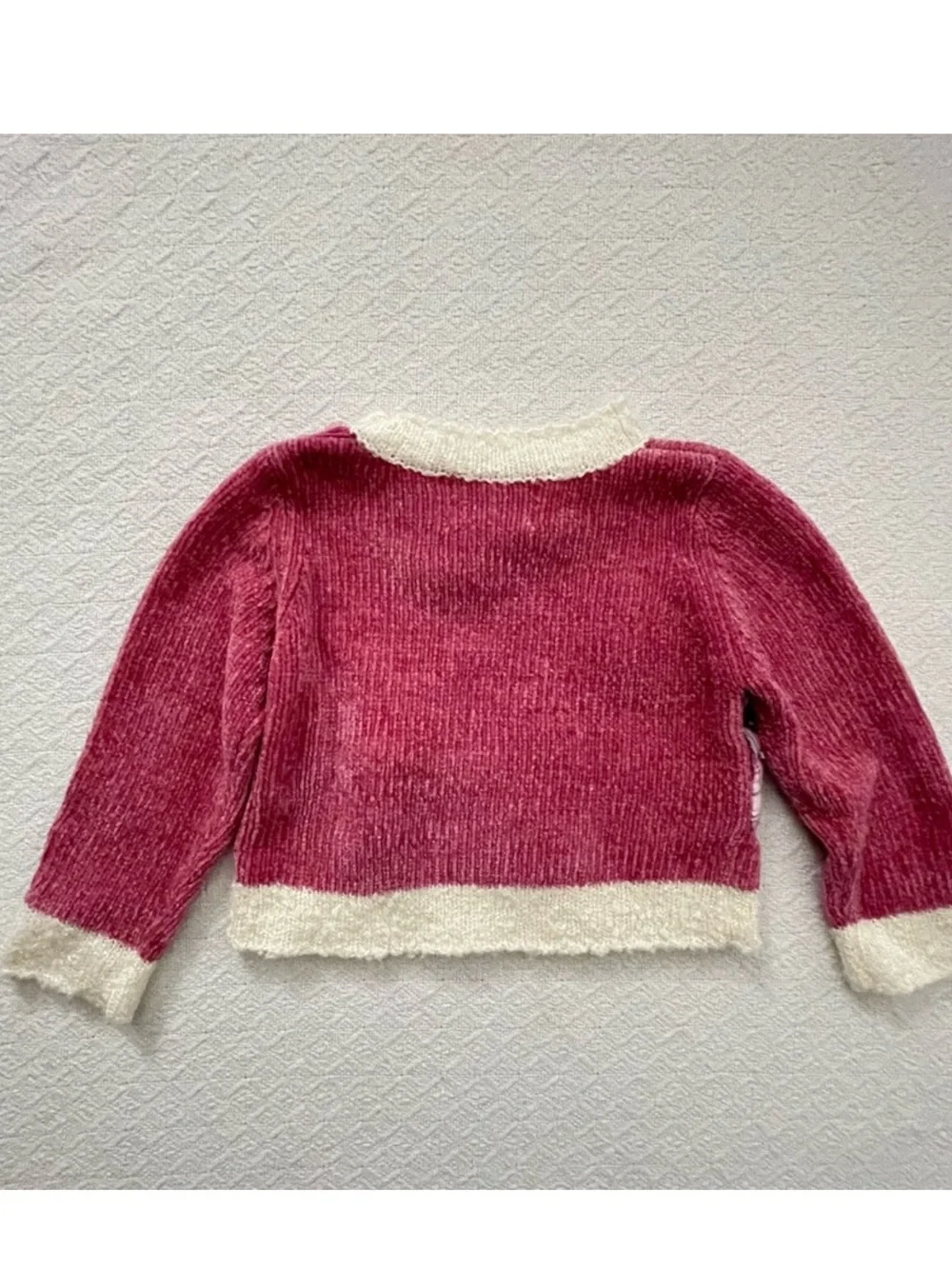 Hartstrings Baby Vintage Pink Chenille Sweater Poodle Appliqué Floral Accents